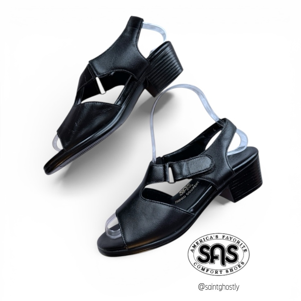 SAS Suntiner Women's Black Leather Heeled Sandals 6M